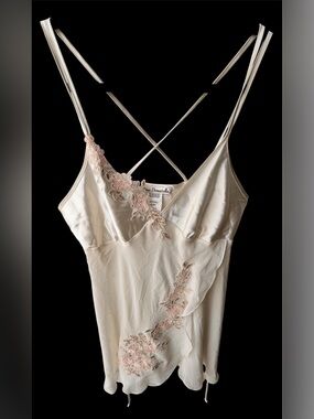 Linea Dinatell Cream Lace-Trim Silk Chemise small
